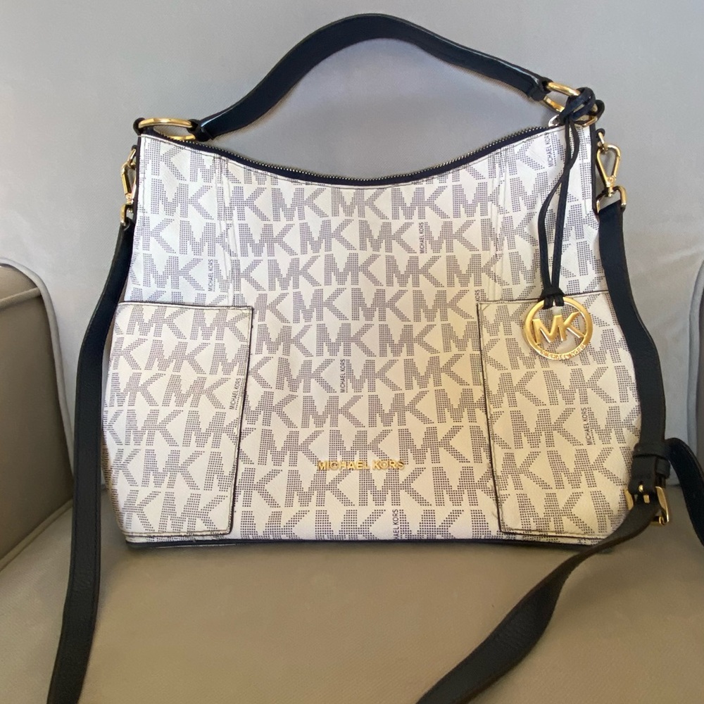Navy and White Michael Kors cross body bag